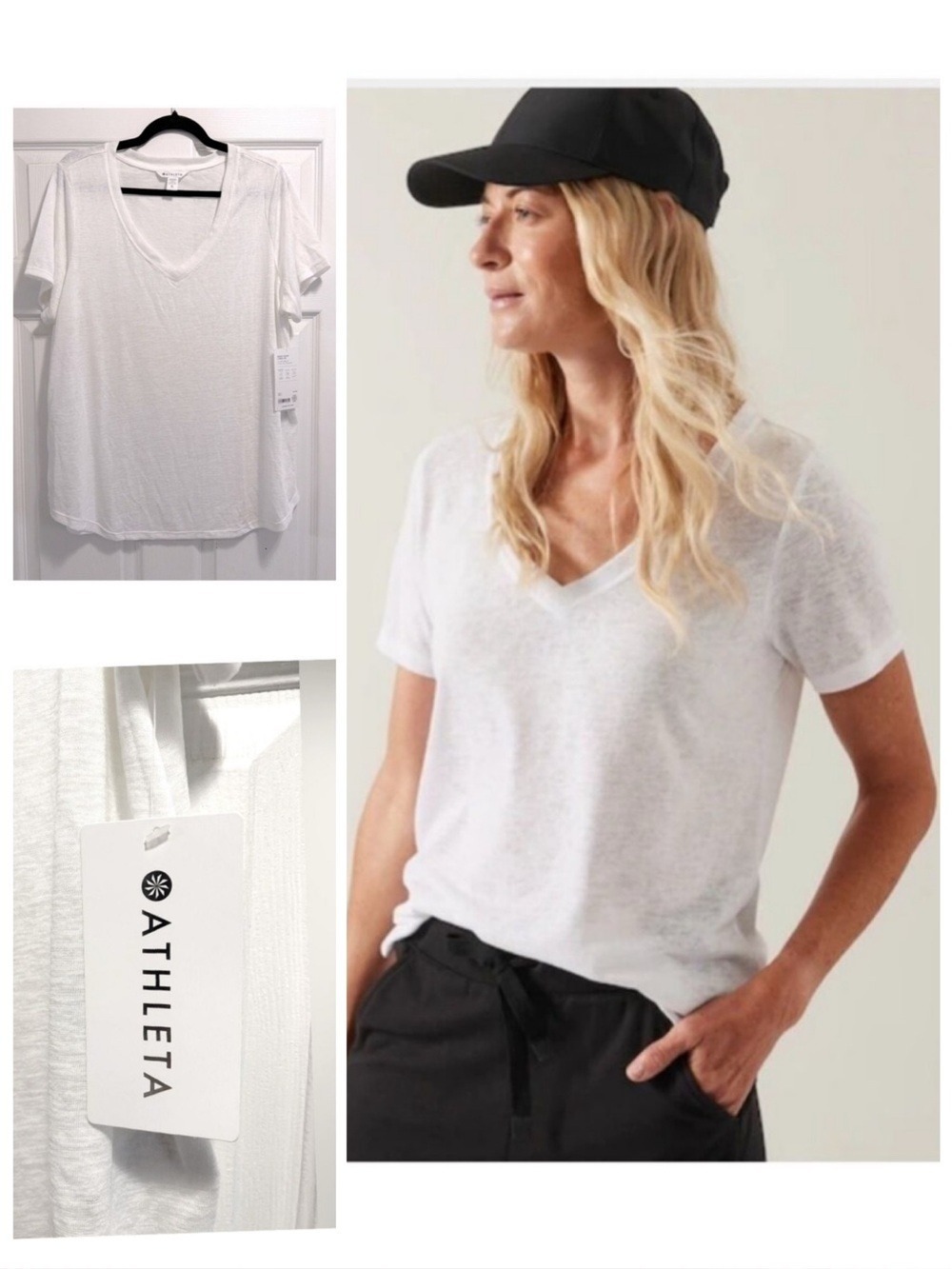 NWT Athleta Breezy Scoop V Neck Tee Modal Tencel Blend Relaxed Fit White Size XL